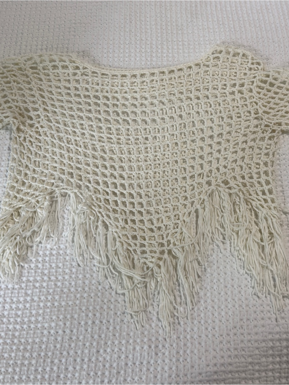 Open-Knit Fringe Women's Sweater Poncho in Cream